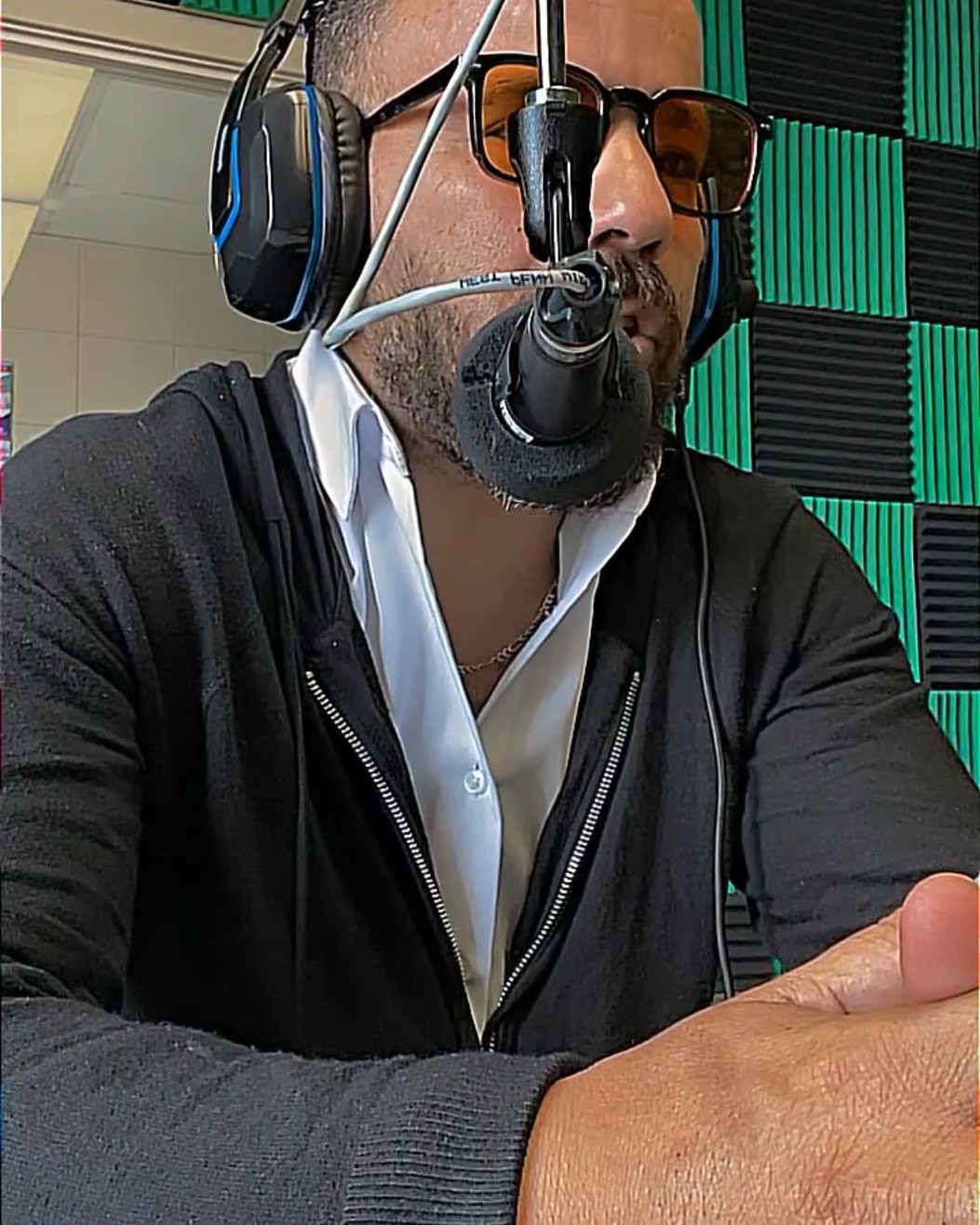 Recording in a professional radio and podcast studio