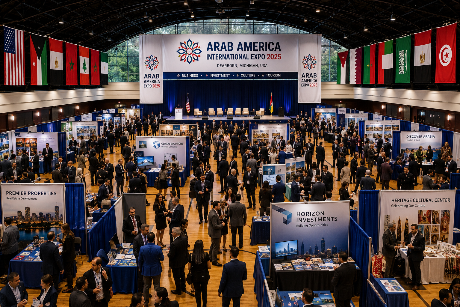 Visitors and exhibitors in the main hall at the previous Arab-America International Expo in Dearborn, Michigan