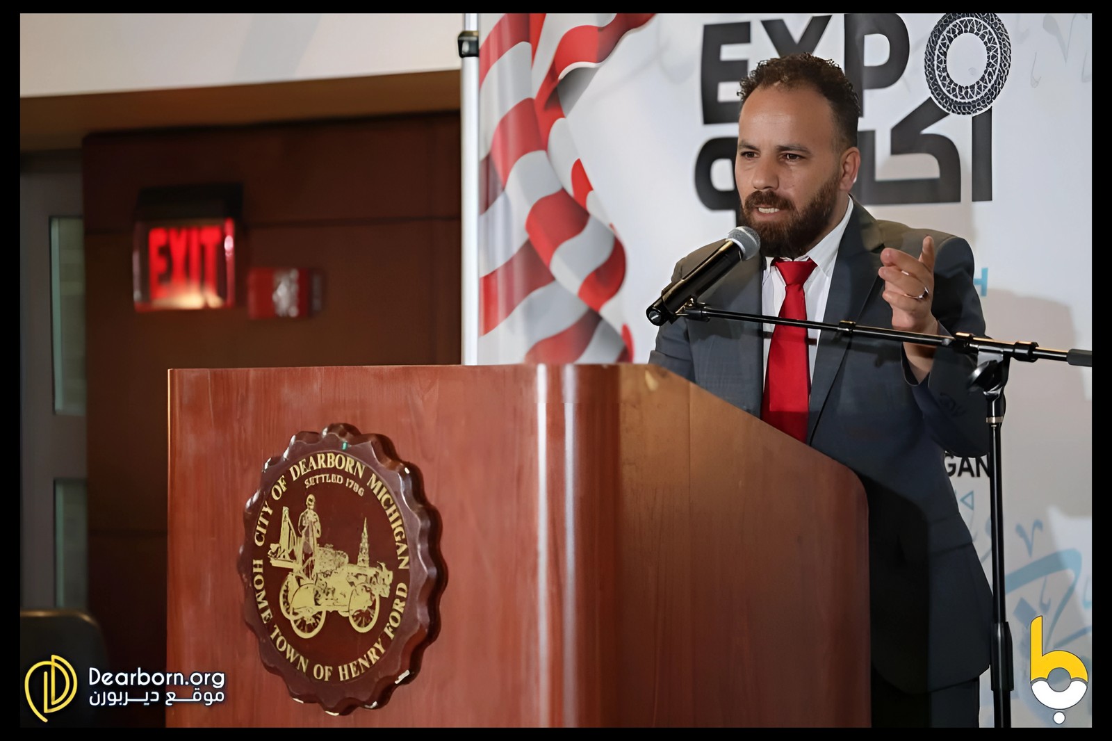 Speaking at the City of Dearborn official podium during the Arab-America Expo